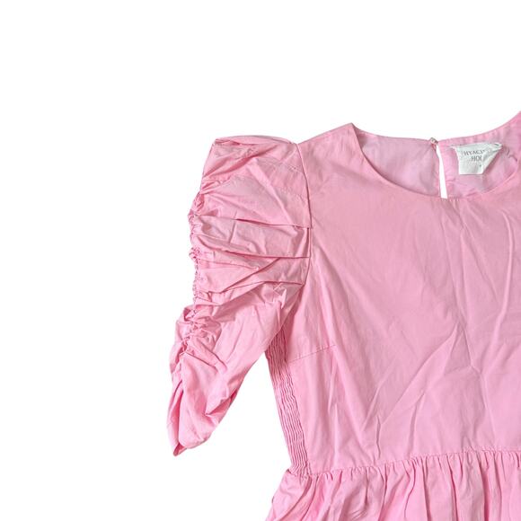 Tuckernuck Hyacinth House Ruched Puff Sleeve Barbie Mini Dress Pink - Picture 5 of 9